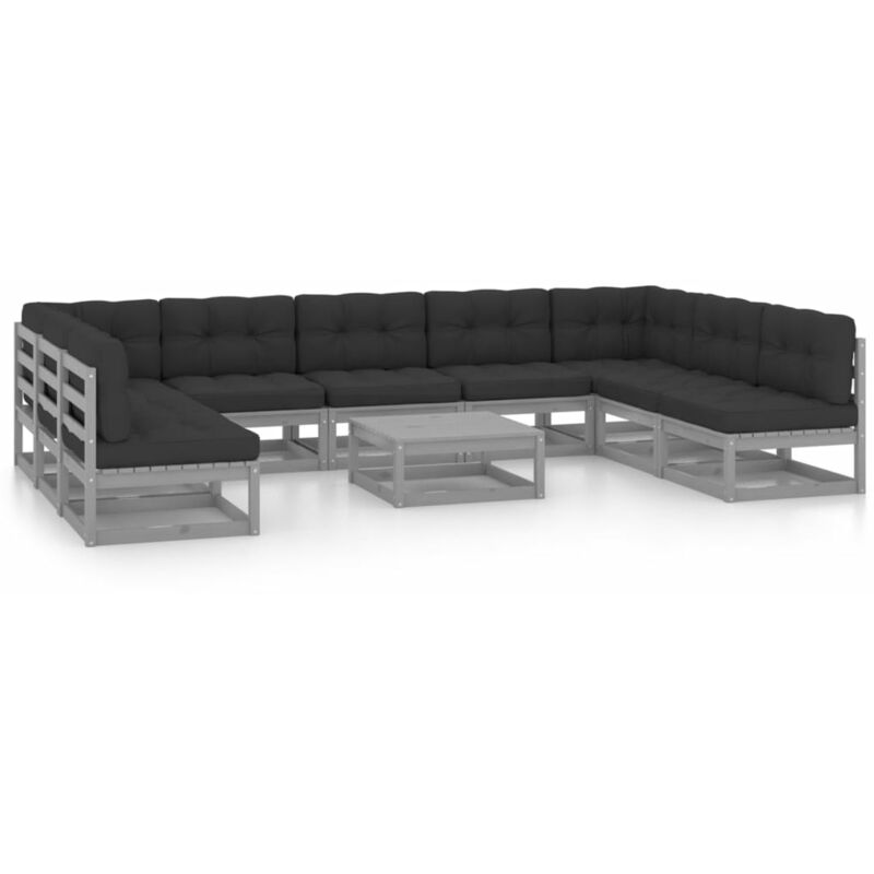 

Juego de muebles de jardín 10 pzas y cojines gris madera pino - Gris - Vidaxl
