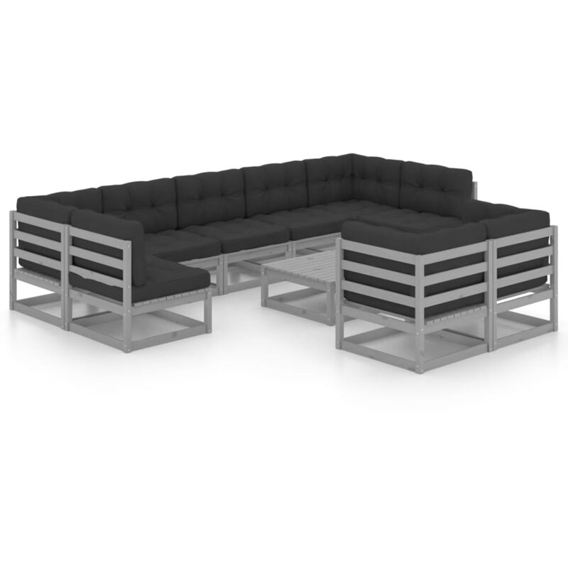 

Juego de muebles de jardín 10 pzas y cojines gris madera pino - Gris - Vidaxl