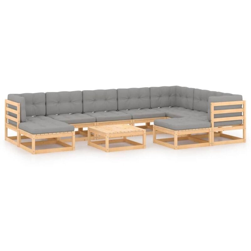 

Juego de muebles de jardín 10 pzas y cojines madera pino maciza - Marrón - Vidaxl