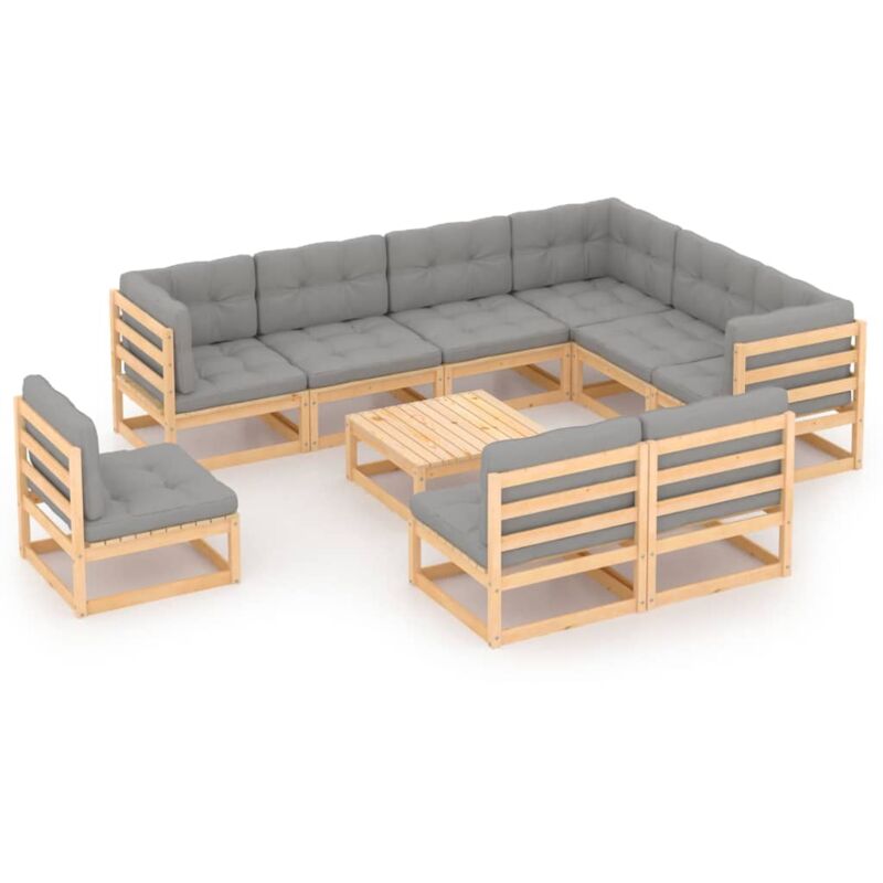 

Juego de muebles de jardín 10 pzas y cojines madera pino maciza - Marrón - Vidaxl