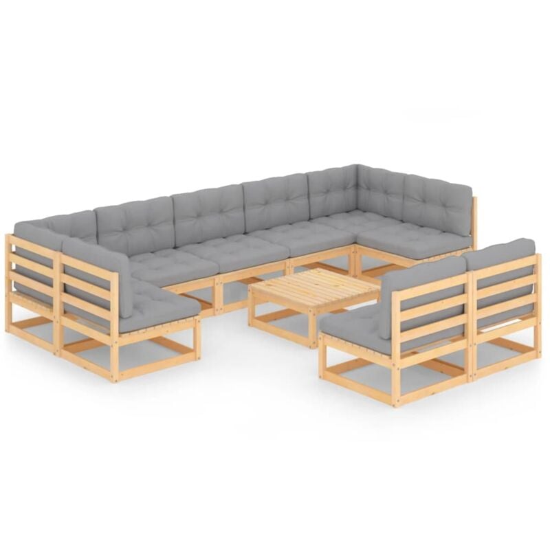 

vidaXL Juego de muebles de jardín 10 pzas y cojines madera pino maciza - Marrón