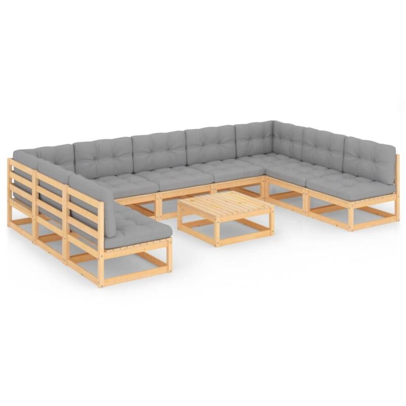 

Juego de muebles de jardín 10 pzas y cojines madera pino maciza - Marrón - Vidaxl