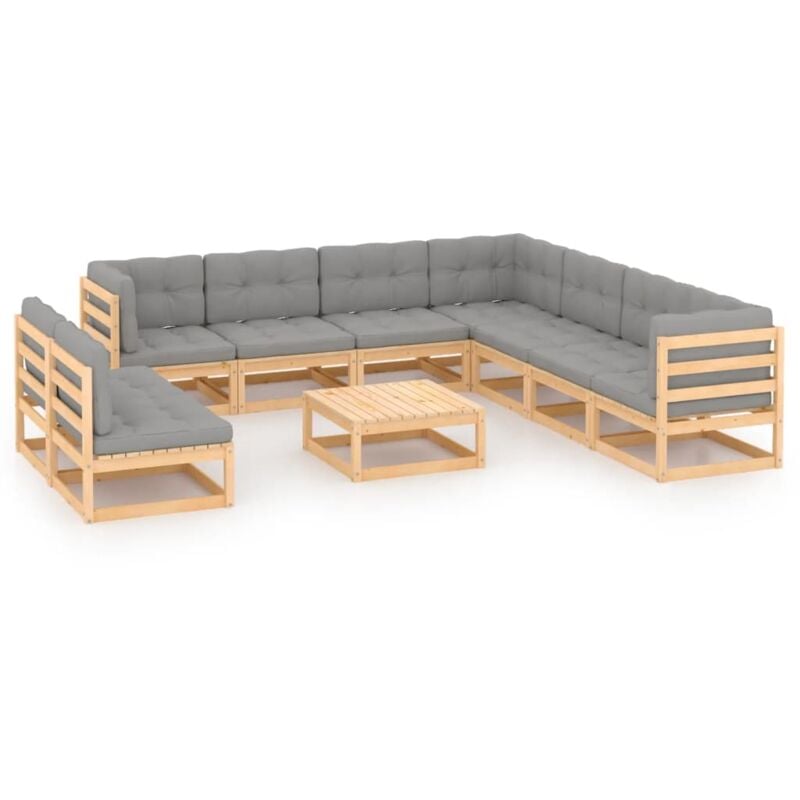 

Juego de muebles de jardín 10 pzas y cojines madera pino maciza - Marrón - Vidaxl