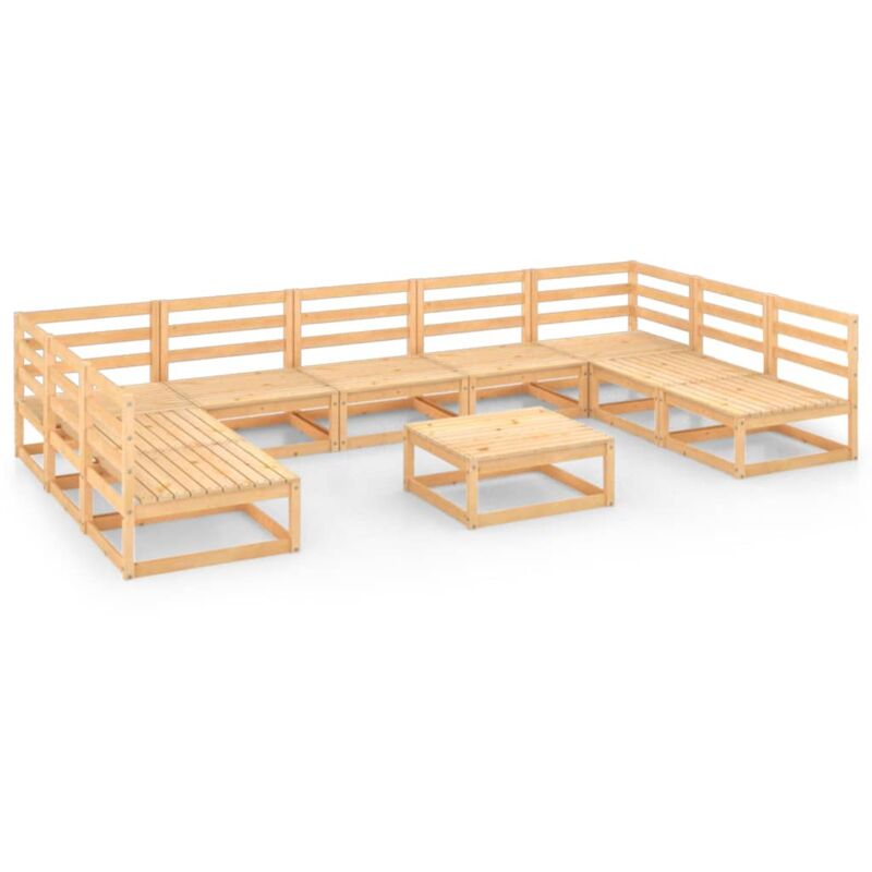 

vidaXL Juego de muebles de jardín 10 pzas y cojines madera pino maciza - Marrón