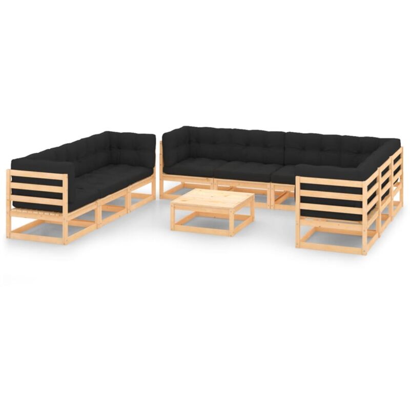 

Juego de muebles de jardín 10 pzas y cojines madera pino maciza - Marrón - Vidaxl