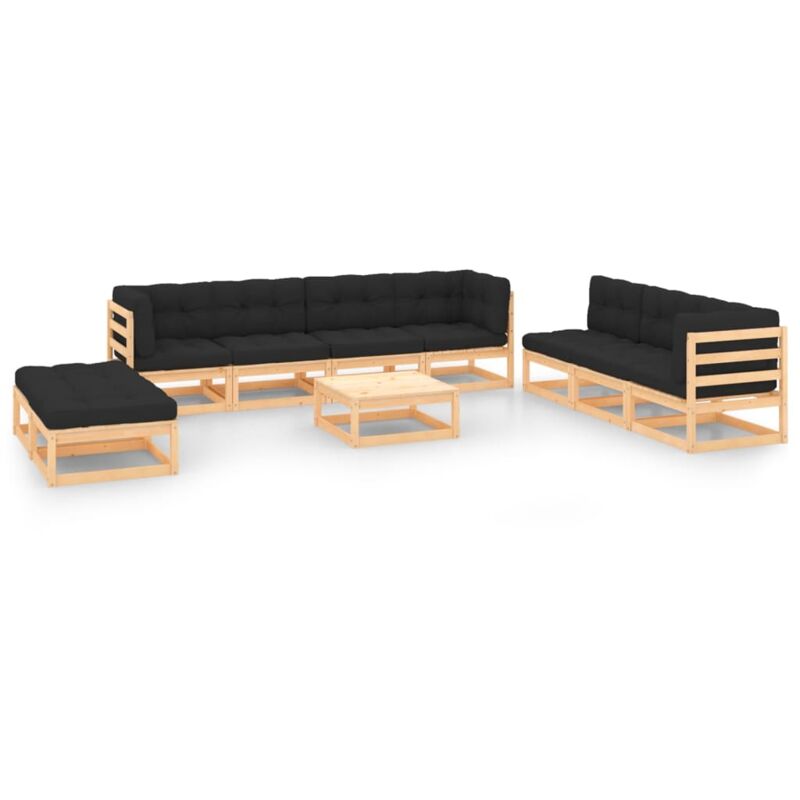 

vidaXL Juego de muebles de jardín 10 pzas y cojines madera pino maciza - Marrón