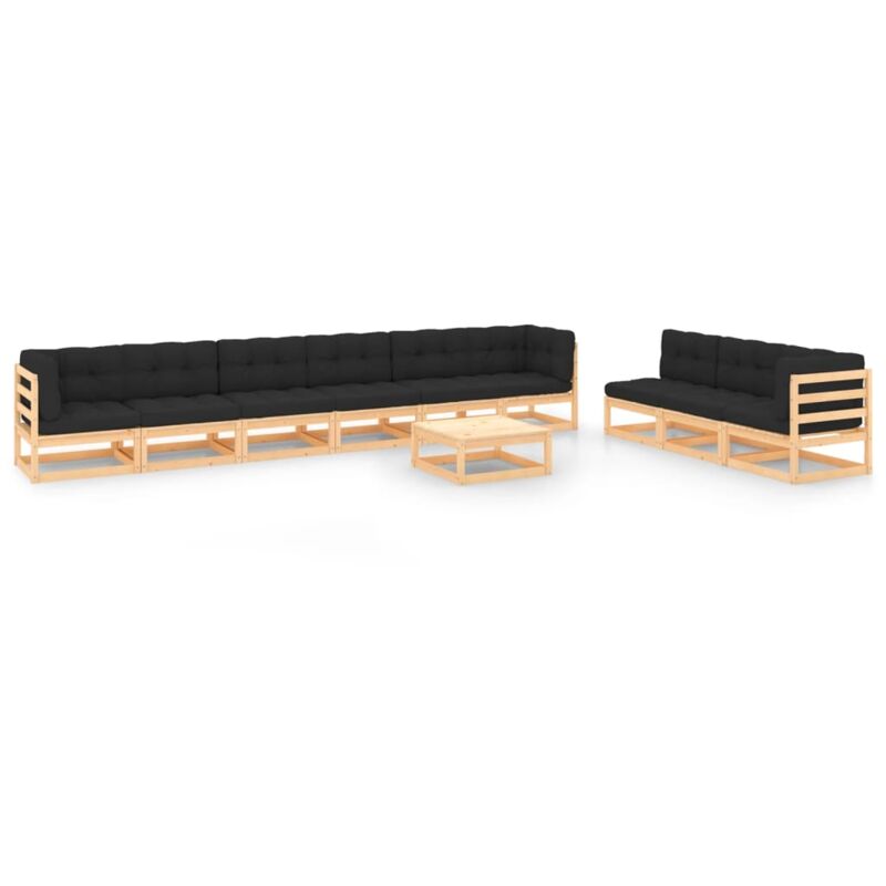 

Juego de muebles de jardín 10 pzas y cojines madera pino maciza - Marrón - Vidaxl