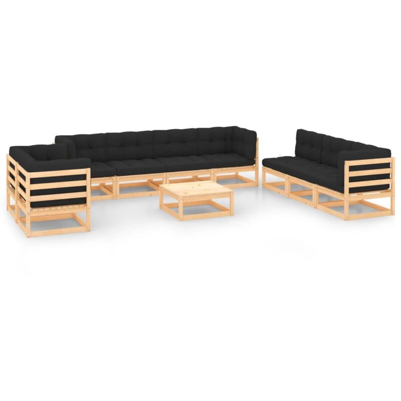 

Juego de muebles de jardín 10 pzas y cojines madera pino maciza - Marrón - Vidaxl
