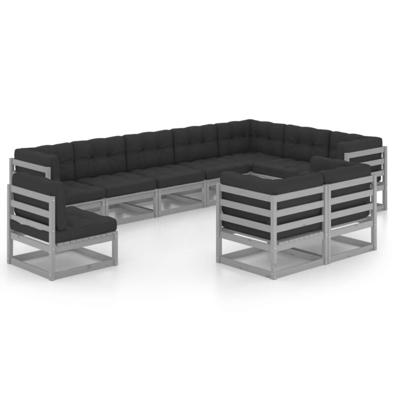 

Juego de muebles de jardín 10 pzas y cojines madera pino maciza - Gris - Vidaxl