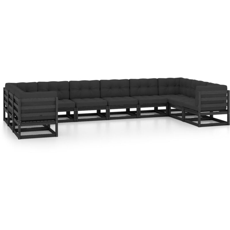 

Vidaxl - Juego de muebles de jardín 10 pzas y cojines negro madera pino - Negro