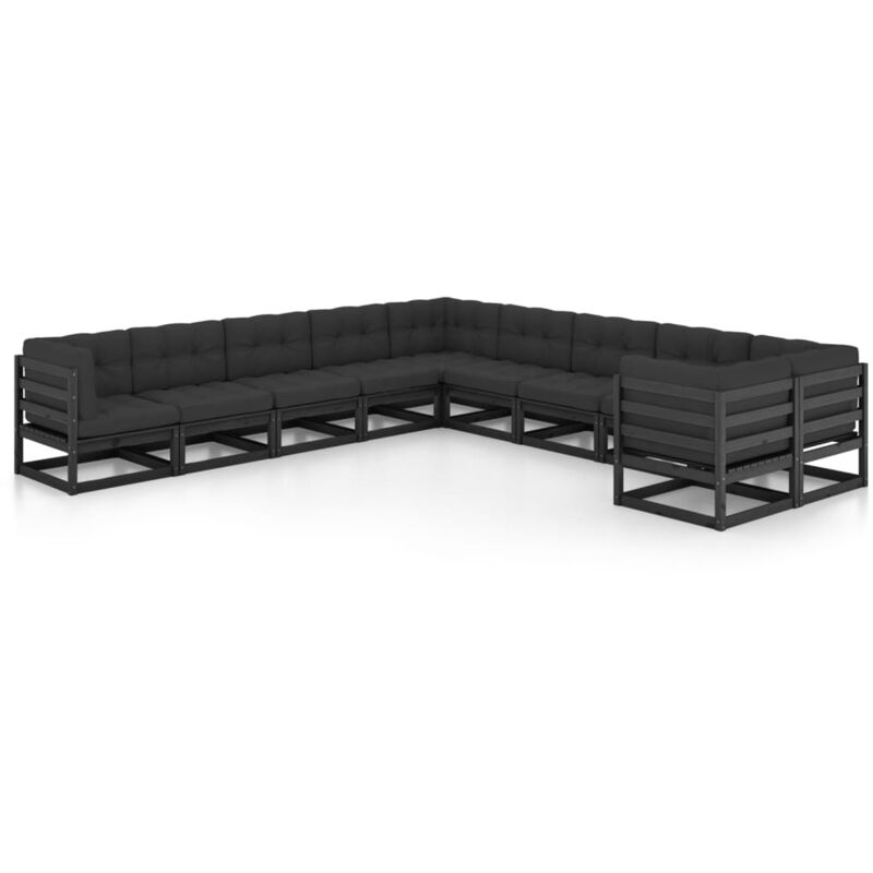 

Vidaxl - Juego de muebles de jardín 10 pzas y cojines negro madera pino - Negro