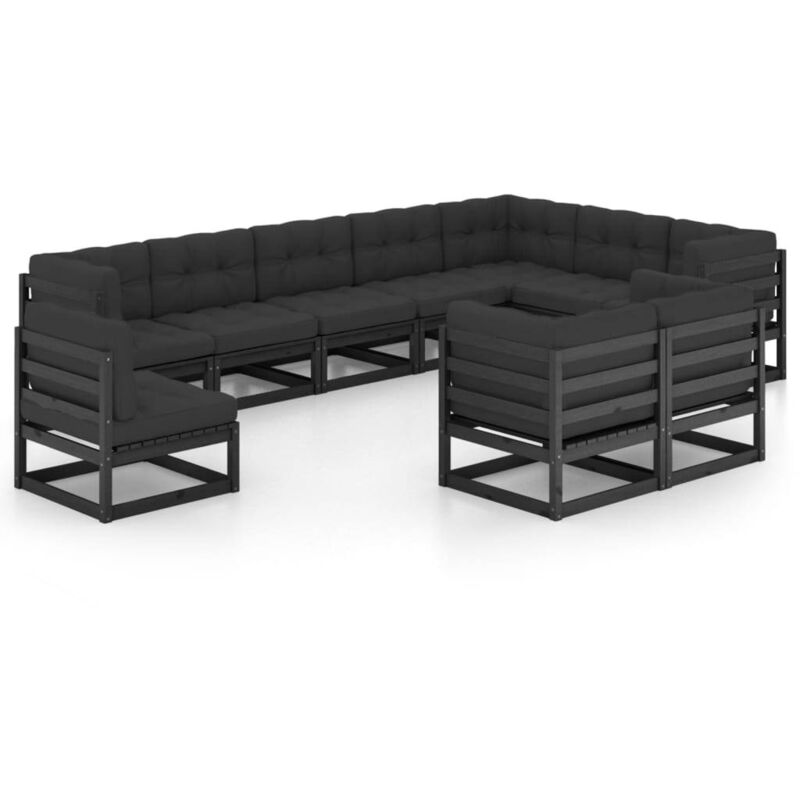 

Vidaxl - Juego de muebles de jardín 10 pzas y cojines negro madera pino - Negro
