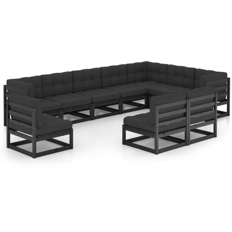 

Vidaxl - Juego de muebles de jardín 10 pzas y cojines negro madera pino - Negro
