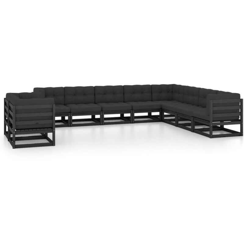 

Vidaxl - Juego de muebles de jardín 10 pzas y cojines negro madera pino - Negro