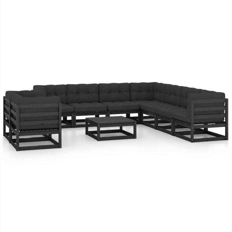 

Juego de muebles de jardín 10 pzas y cojines negro madera pino - Negro - Vidaxl