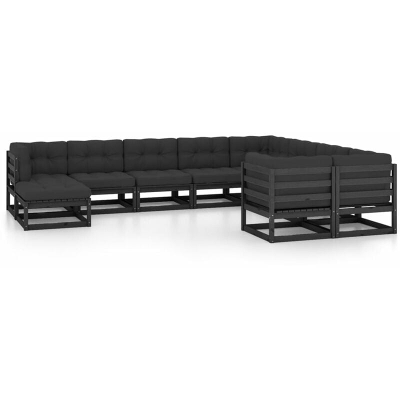 

Vidaxl - Juego de muebles de jardín 10 pzas y cojines negro madera pino - Negro