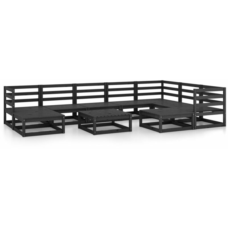 

Vidaxl - Juego de muebles de jardín 10 pzas y cojines negro madera pino - Negro