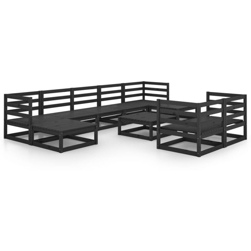 

Vidaxl - Juego de muebles de jardín 10 pzas y cojines negro madera pino - Negro