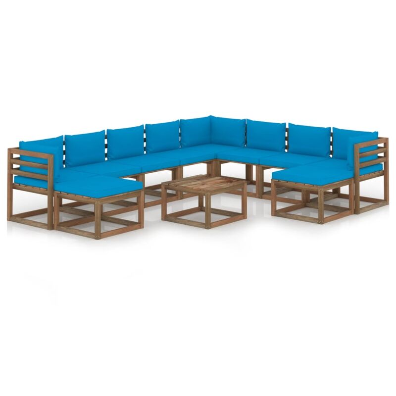 

Juego de muebles de jardín 11 piezas con cojines azul claro - Marrón - Vidaxl