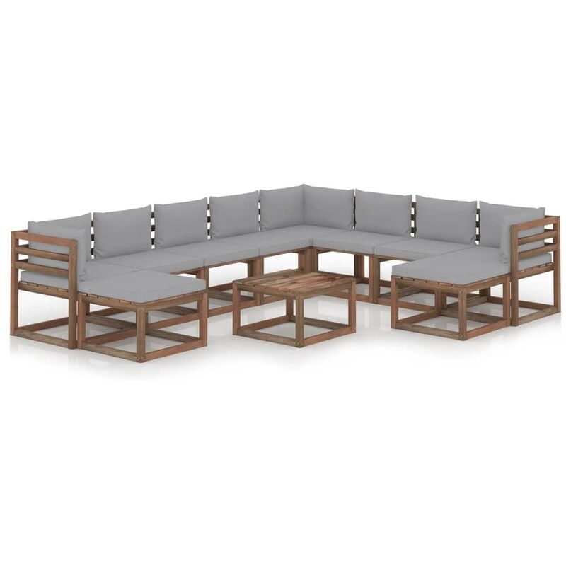 

Juego de muebles de jardín 11 piezas con cojines gris - Marrón - Vidaxl