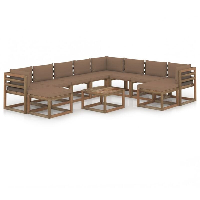 

Juego de muebles de jardín 11 piezas con cojines gris taupe - Marrón - Vidaxl
