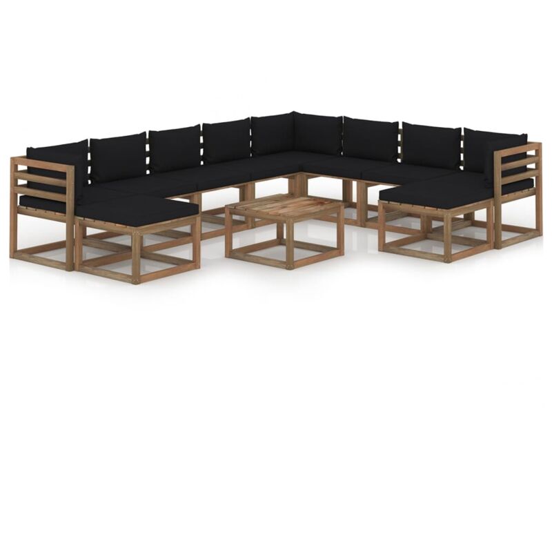 

Juego de muebles de jardín 11 piezas con cojines negro - Marrón - Vidaxl