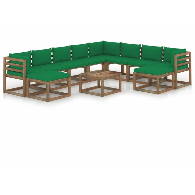 

Juego de muebles de jardín 11 piezas con cojines verde - Marrón - Vidaxl