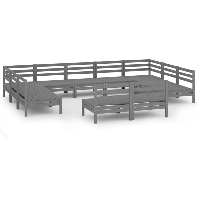 

vidaXL Juego de muebles de jardín 11 piezas madera maciza de pino gris - Gris