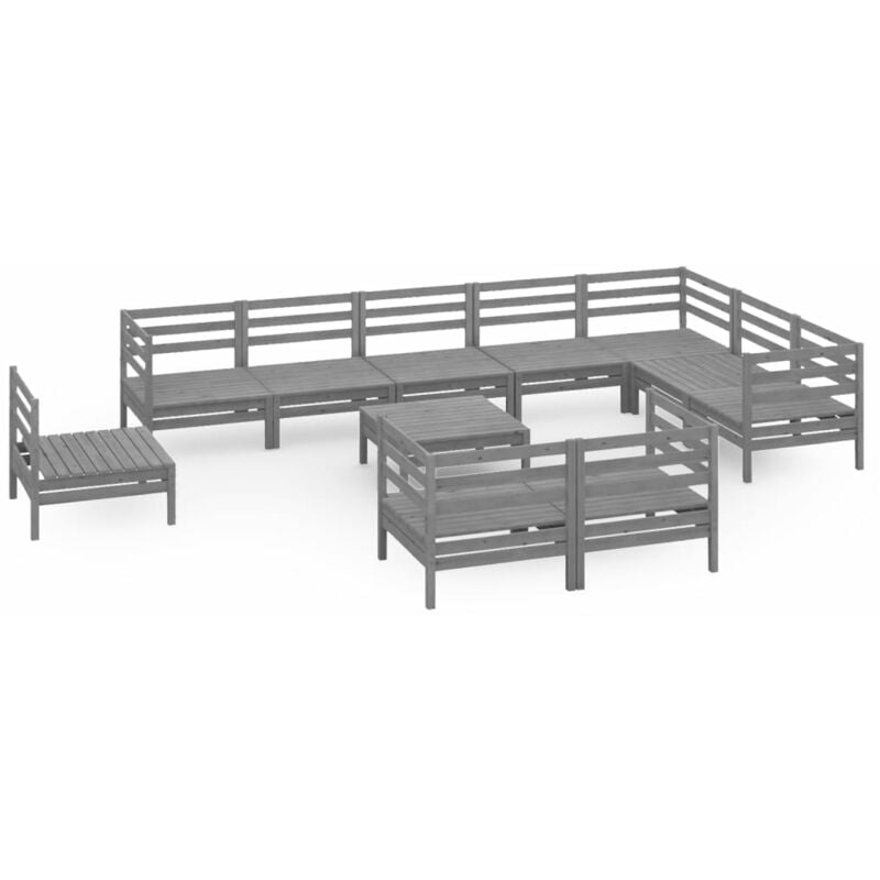 

Vidaxl - Juego de muebles de jardín 11 piezas madera maciza de pino gris - Gris