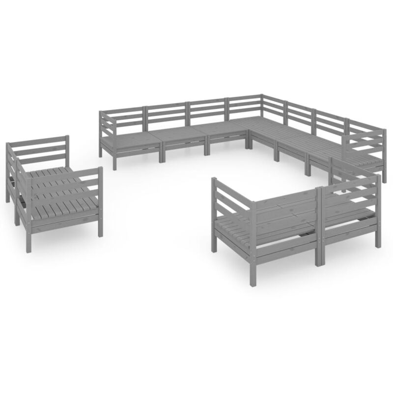

Juego de muebles de jardín 11 piezas madera maciza de pino gris - Gris - Vidaxl