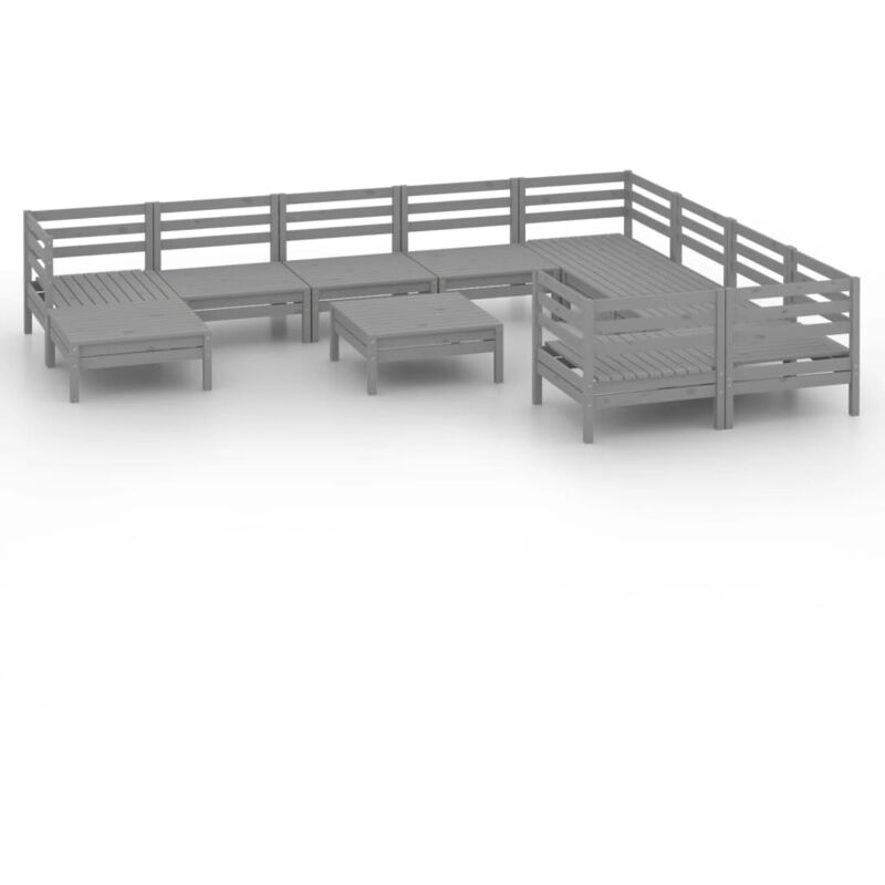 

Vidaxl - Juego de muebles de jardín 11 piezas madera maciza de pino gris - Gris