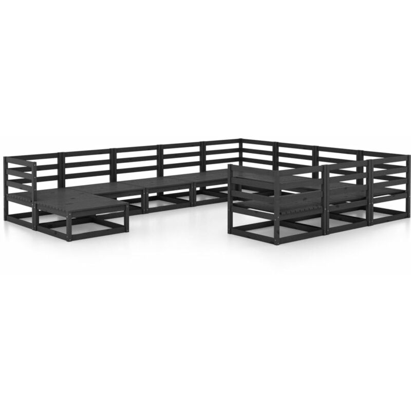 

Vidaxl - Juego de muebles de jardín 11 piezas madera maciza de pino - Negro