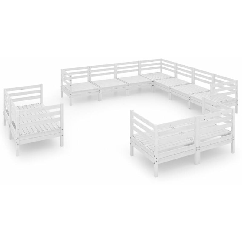 

vidaXL Juego de muebles de jardín 11 piezas madera maciza pino blanco - Blanco