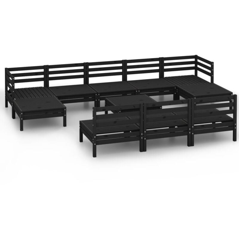 

Vidaxl - Juego de muebles de jardín 11 pzas madera de pino maciza negro - Negro
