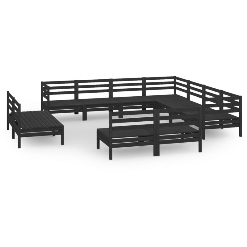 

Juego de muebles de jardín 11 pzas madera de pino maciza negro - Negro - Vidaxl