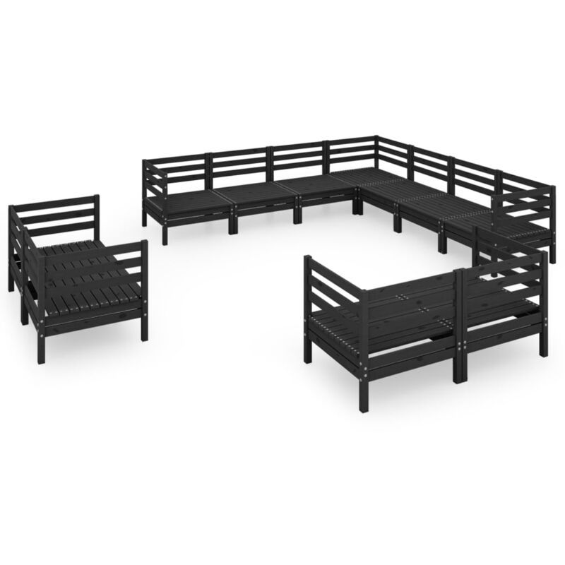 

Juego de muebles de jardín 11 pzas madera de pino maciza negro - Negro - Vidaxl