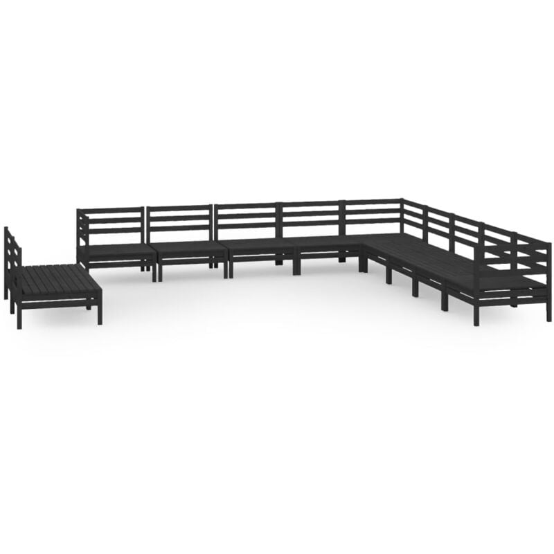 

Juego de muebles de jardín 11 pzas madera de pino maciza negro - Negro - Vidaxl