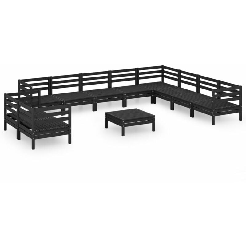 

Juego de muebles de jardín 11 pzas madera de pino maciza negro - Negro - Vidaxl