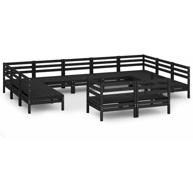 

Vidaxl - Juego de muebles de jardín 11 pzas madera de pino maciza negro - Negro