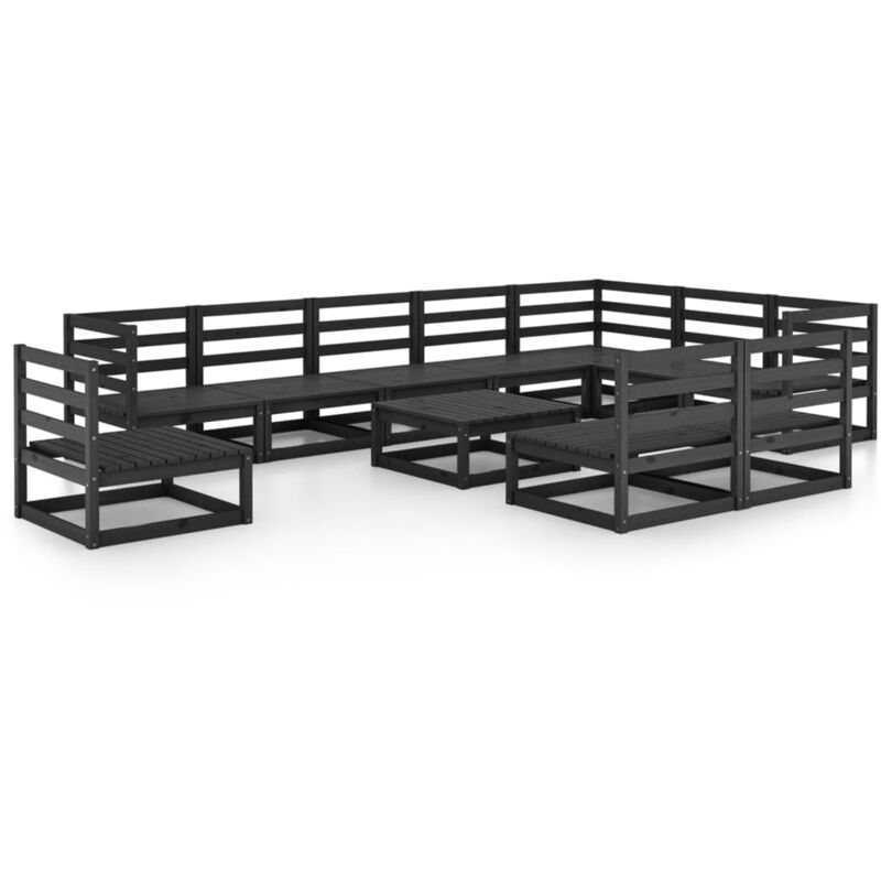 

Juego de muebles de jardín 11 pzas negro madera maciza de pino - Negro - Vidaxl