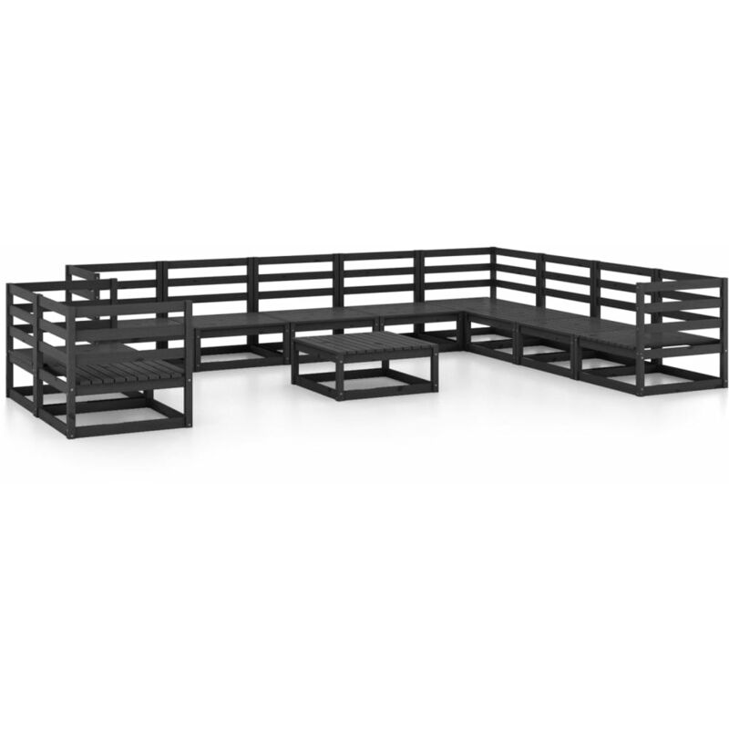 

Vidaxl - Juego de muebles de jardín 11 pzas negro madera maciza de pino - Negro