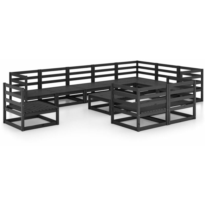 

Juego de muebles de jardín 11 pzas negro madera maciza de pino - Negro - Vidaxl