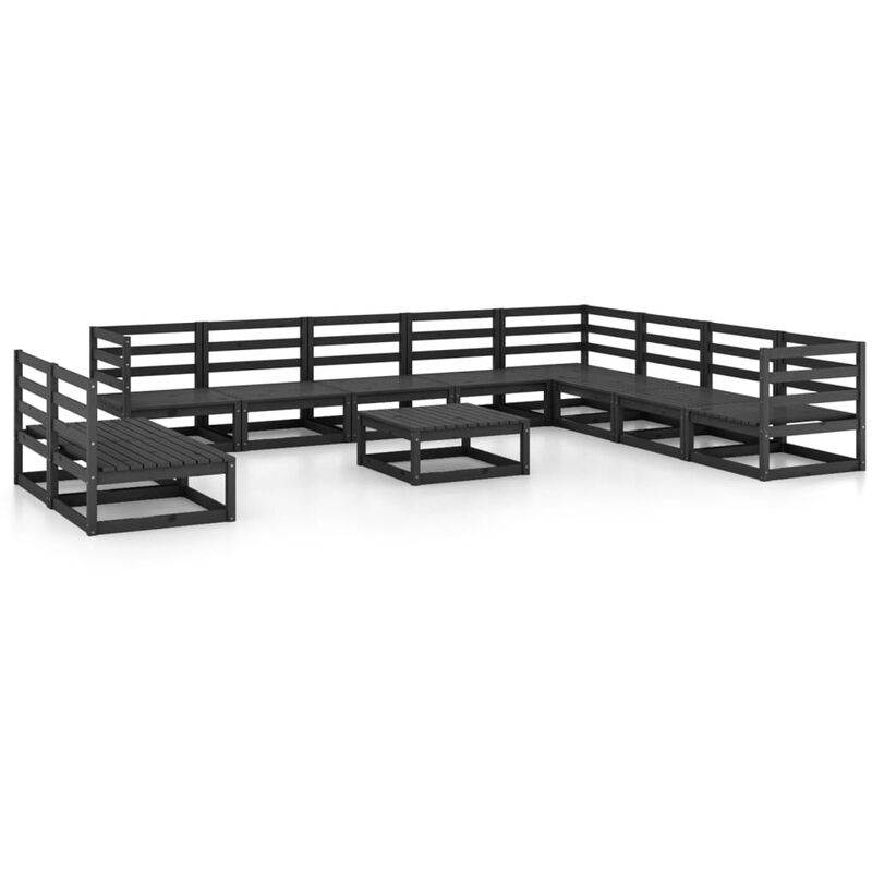 

Juego de muebles de jardín 11 pzas negro madera maciza de pino - Negro - Vidaxl