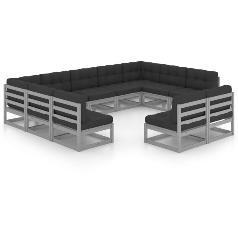 

Juego de muebles de jardín 11 pzas y cojines gris madera pino - Gris - Vidaxl