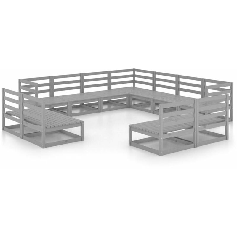 

vidaXL Juego de muebles de jardín 11 pzas y cojines gris madera pino - Gris