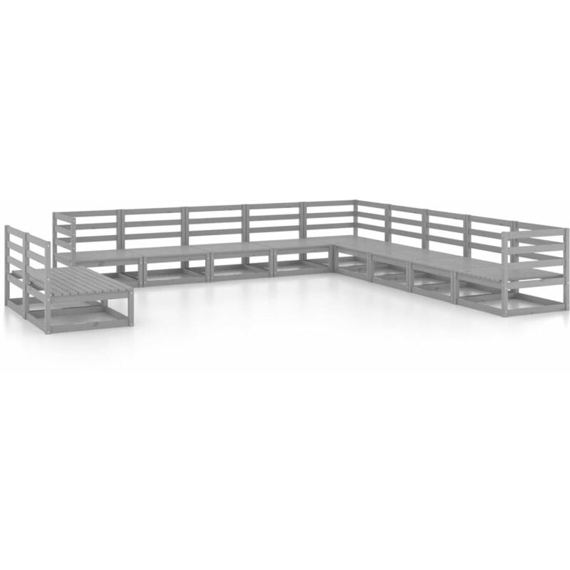 

vidaXL Juego de muebles de jardín 11 pzas y cojines gris madera pino - Gris