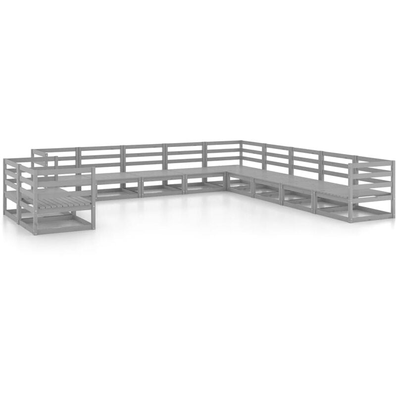 

vidaXL Juego de muebles de jardín 11 pzas y cojines gris madera pino - Gris