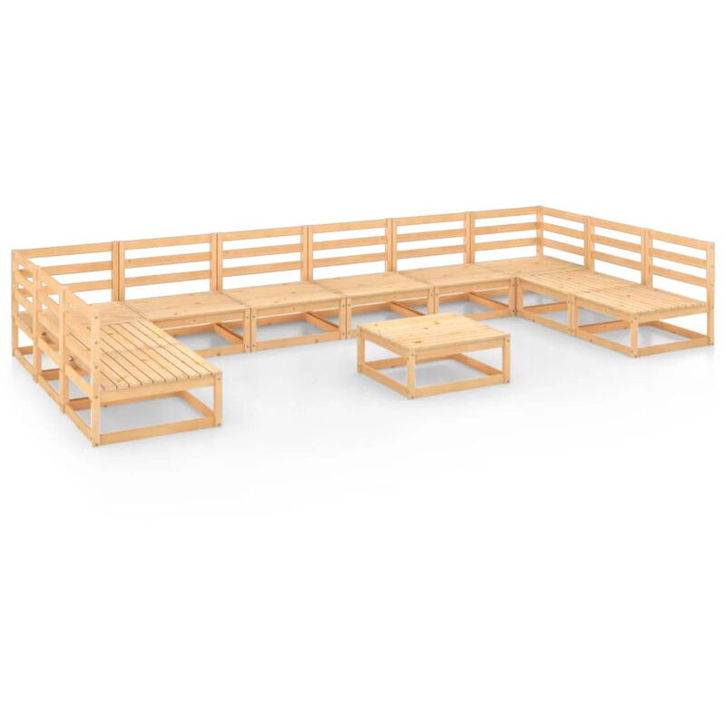 

vidaXL Juego de muebles de jardín 11 pzas y cojines madera pino maciza - Marrón