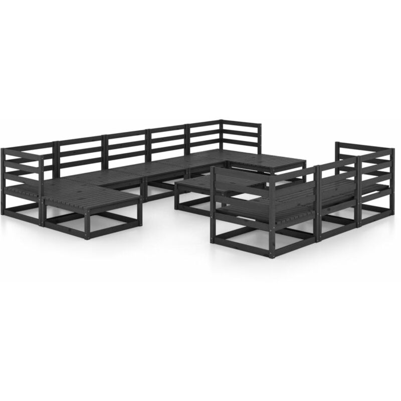 

Vidaxl - Juego de muebles de jardín 11 pzas y cojines madera pino maciza - Negro