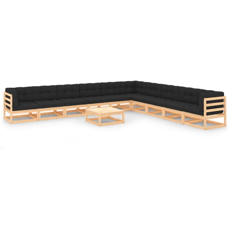 

vidaXL Juego de muebles de jardín 11 pzas y cojines madera pino maciza - Marrón